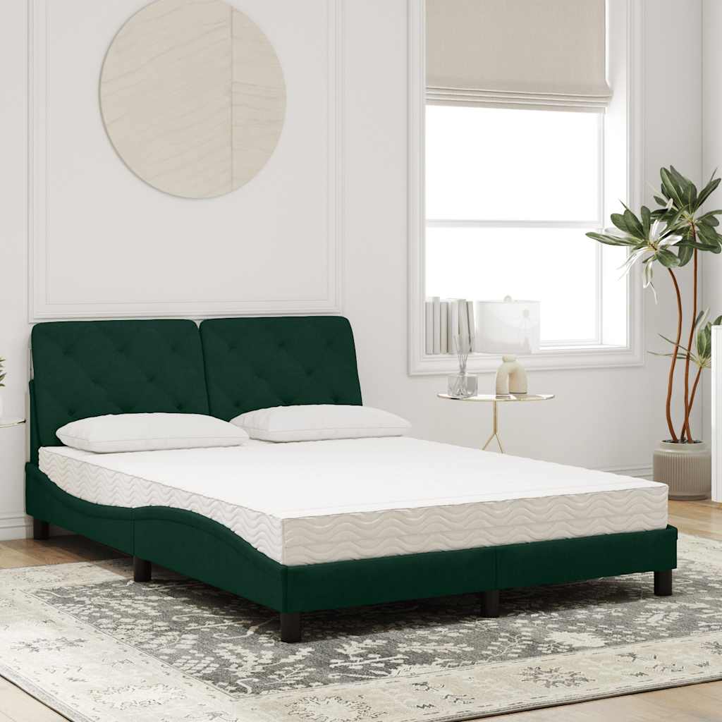 Bett mit Matratze Dunkelgrün 140x190 cm Samt
