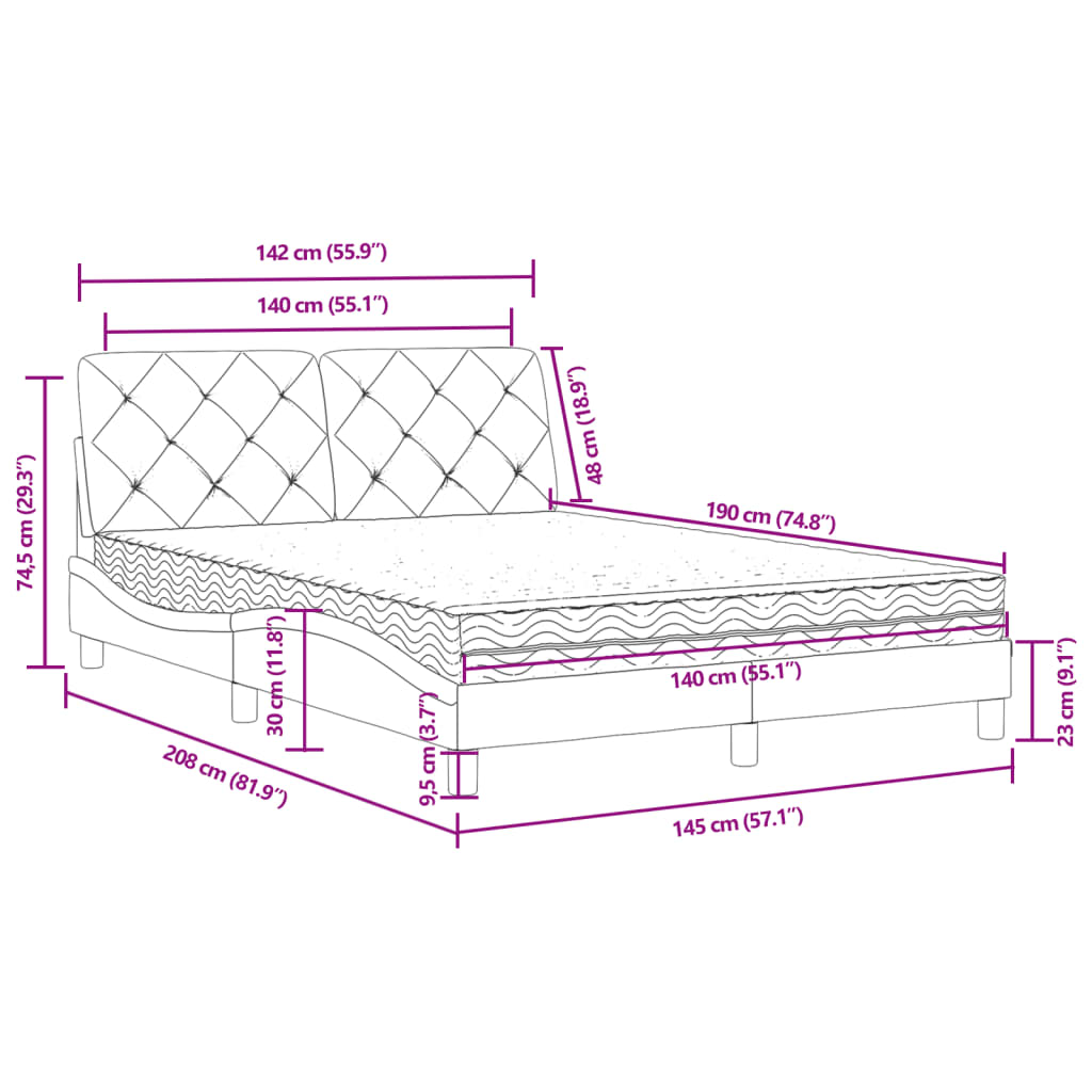 Bett mit Matratze Rosa 140x190 cm Samt