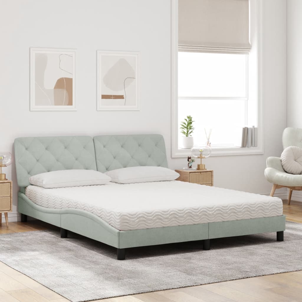 Bett mit Matratze Hellgrau 160x200 cm Samt