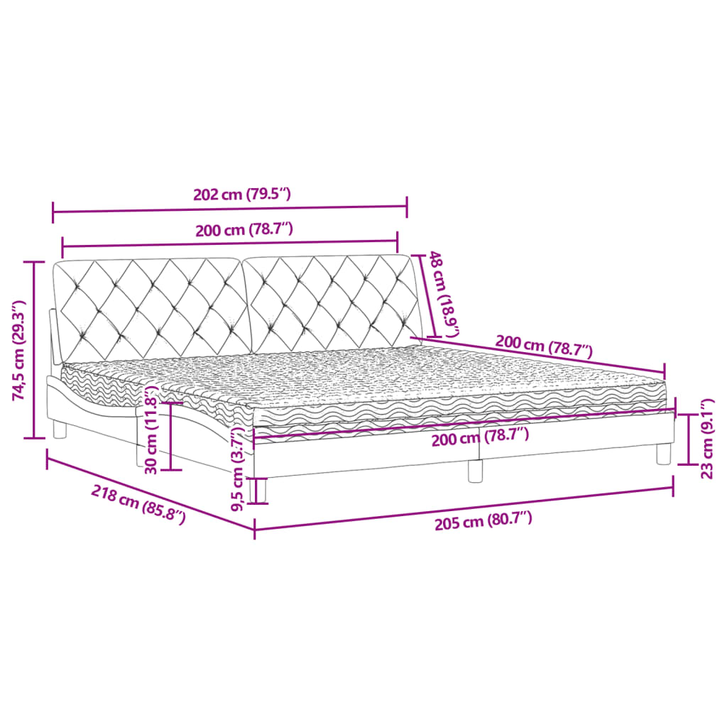 Bett mit Matratze Dunkelgrau 200x200 cm Samt