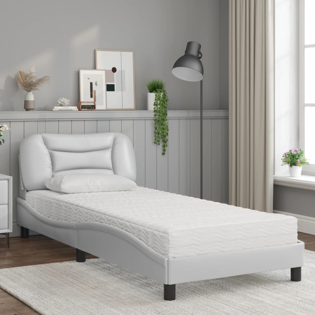 Bett mit Matratze "Hvar" Weiß 80x200 cm Kunstleder