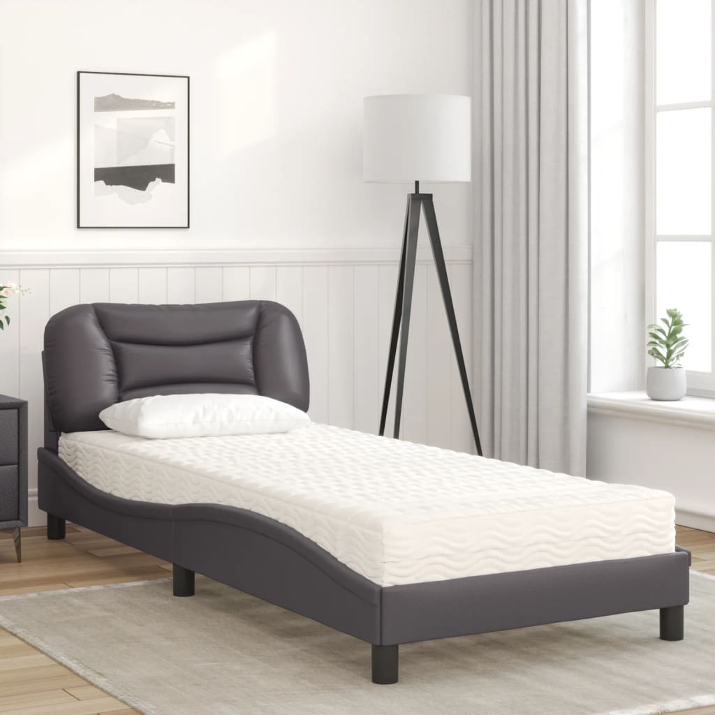 Bett mit Matratze "Hvar" Grau 80x200 cm Kunstleder