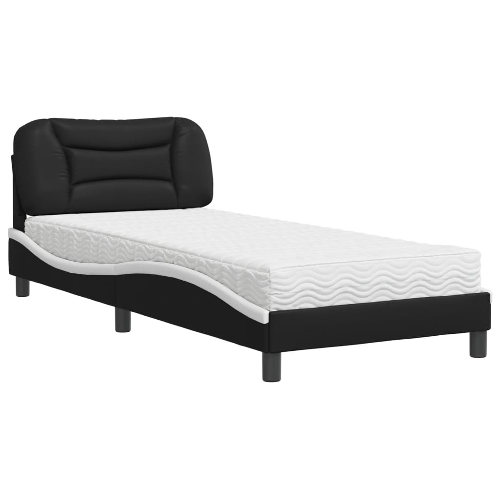 Bett mit Matratze "Hvar" Schwarz und Weiß 80x200 cm Kunstleder