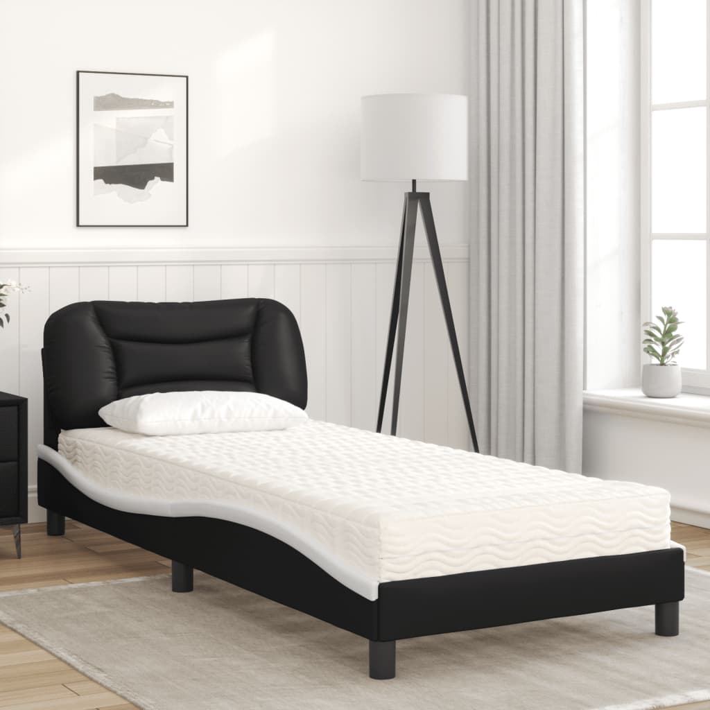Bett mit Matratze "Hvar" Schwarz und Weiß 80x200 cm Kunstleder