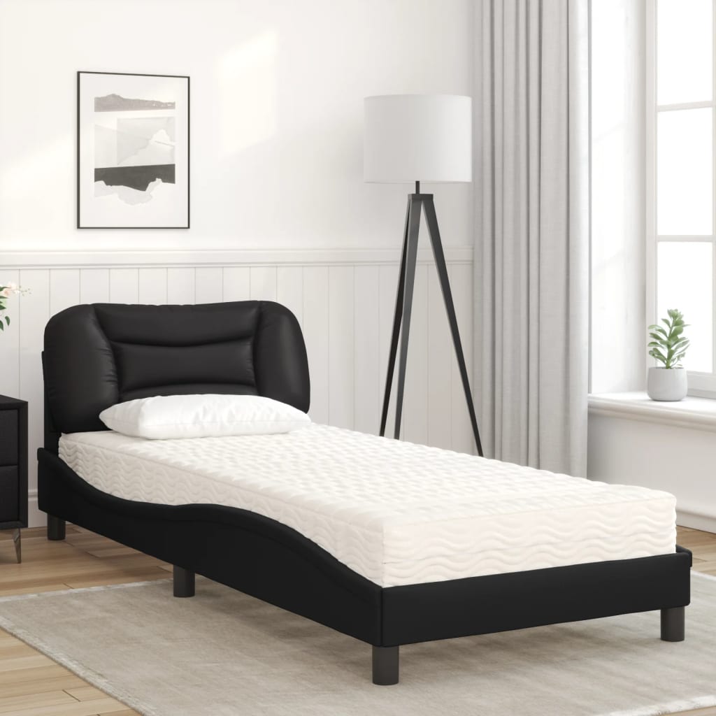 Bett mit Matratze "Hvar" Schwarz 90x190 cm Kunstleder