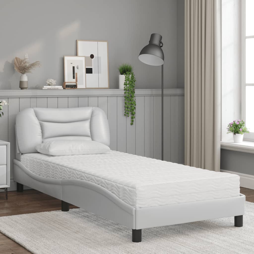 Bett mit Matratze "Hvar" Weiß 90x190 cm Kunstleder
