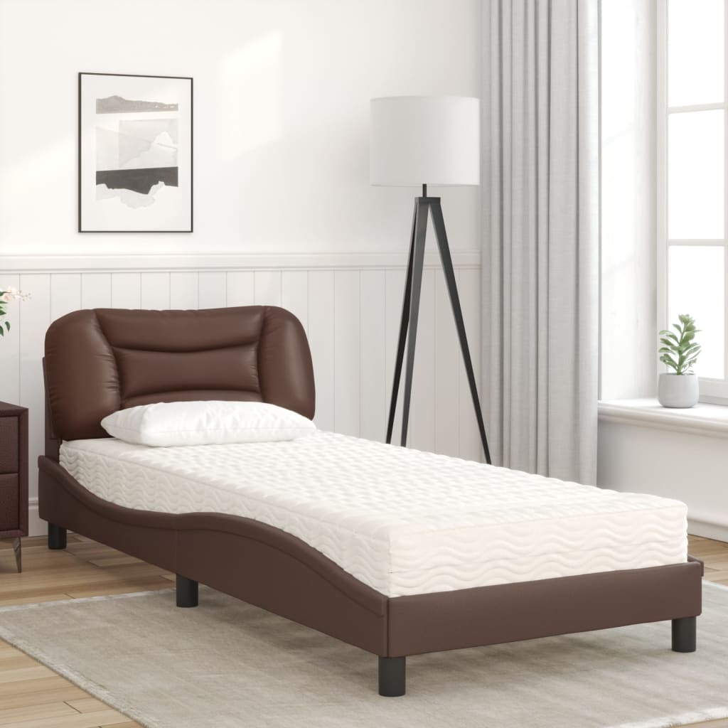 Bett mit Matratze "Hvar" Braun 90x190 cm Kunstleder