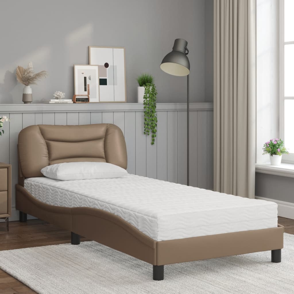 Bed with mattress cappuccino brown 90x190 cm artificial leather