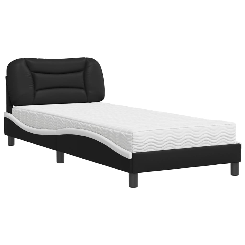 Bett mit Matratze "Hvar" Schwarz und Weiß 90x190 cm Kunstleder