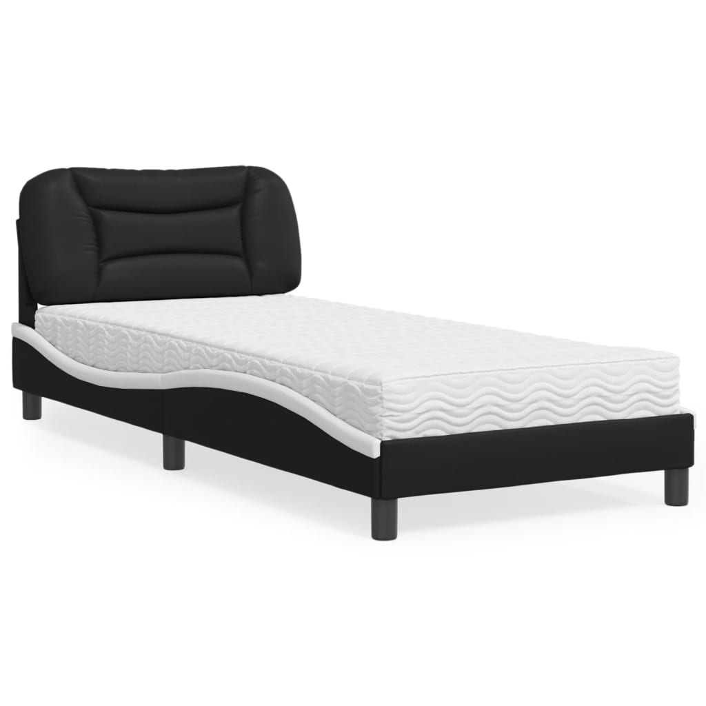 Bett mit Matratze "Hvar" Schwarz und Weiß 90x190 cm Kunstleder