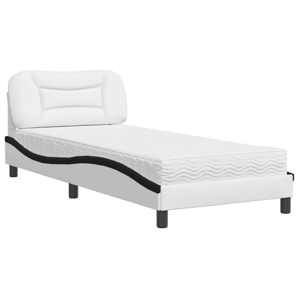 Bett mit Matratze "Hvar" Weiß und Schwarz 90x190 cm Kunstleder