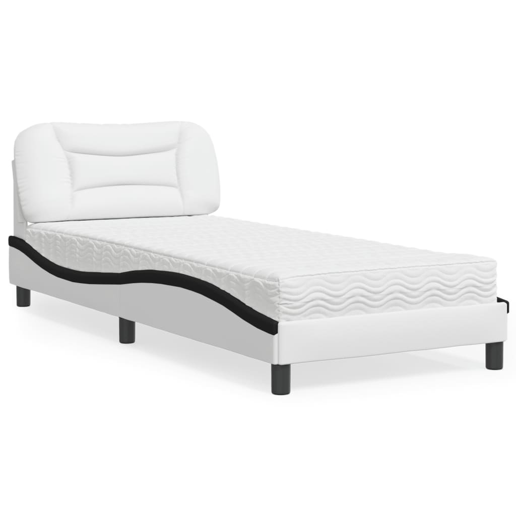 Bett mit Matratze "Hvar" Weiß und Schwarz 90x190 cm Kunstleder