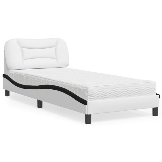 Bett mit Matratze "Hvar" Weiß und Schwarz 90x190 cm Kunstleder