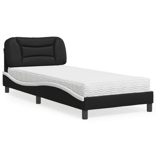 Bett mit Matratze "Hvar" Schwarz und Weiß 90x200 cm Kunstleder