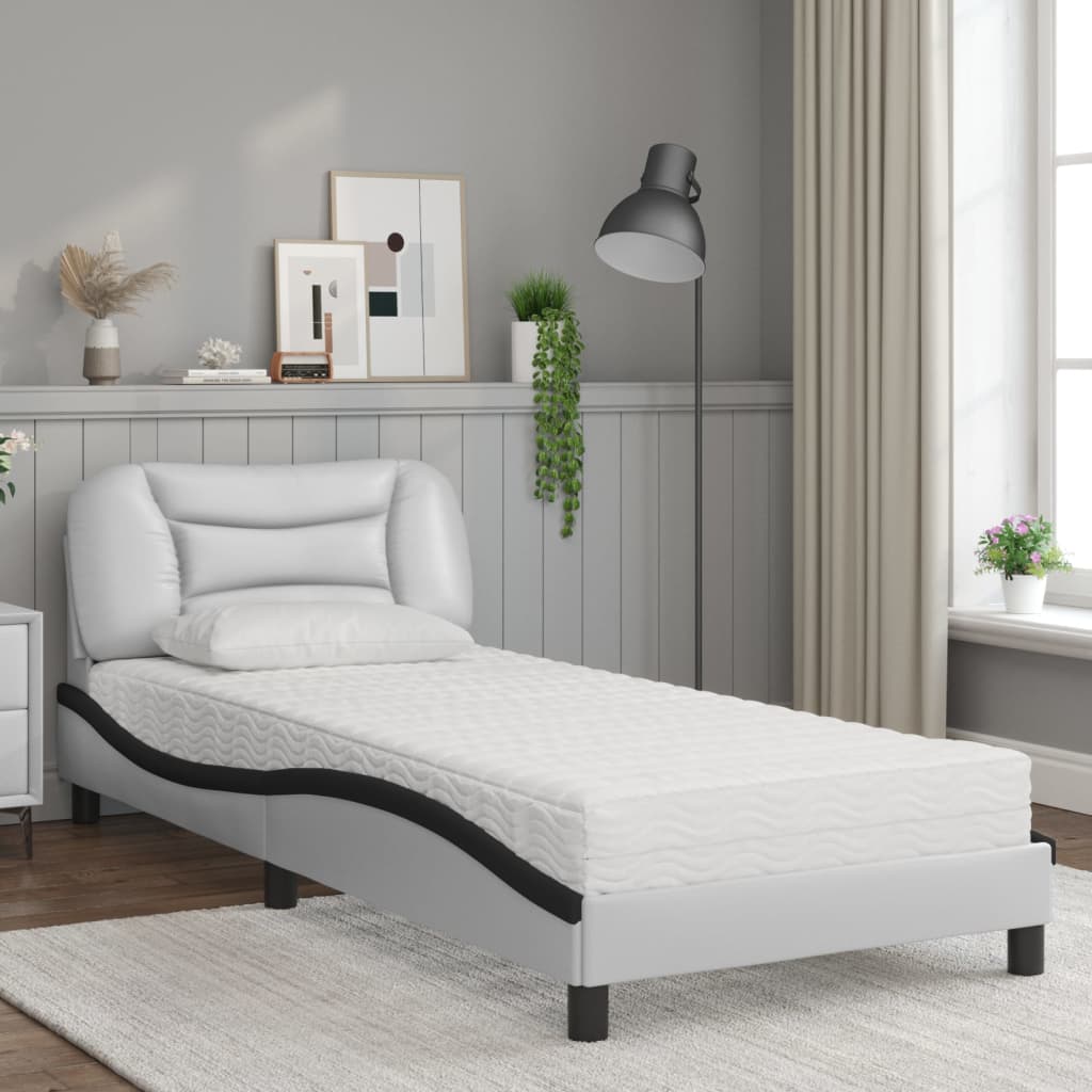 Bett mit Matratze "Hvar" Weiß und Schwarz 90x200 cm Kunstleder