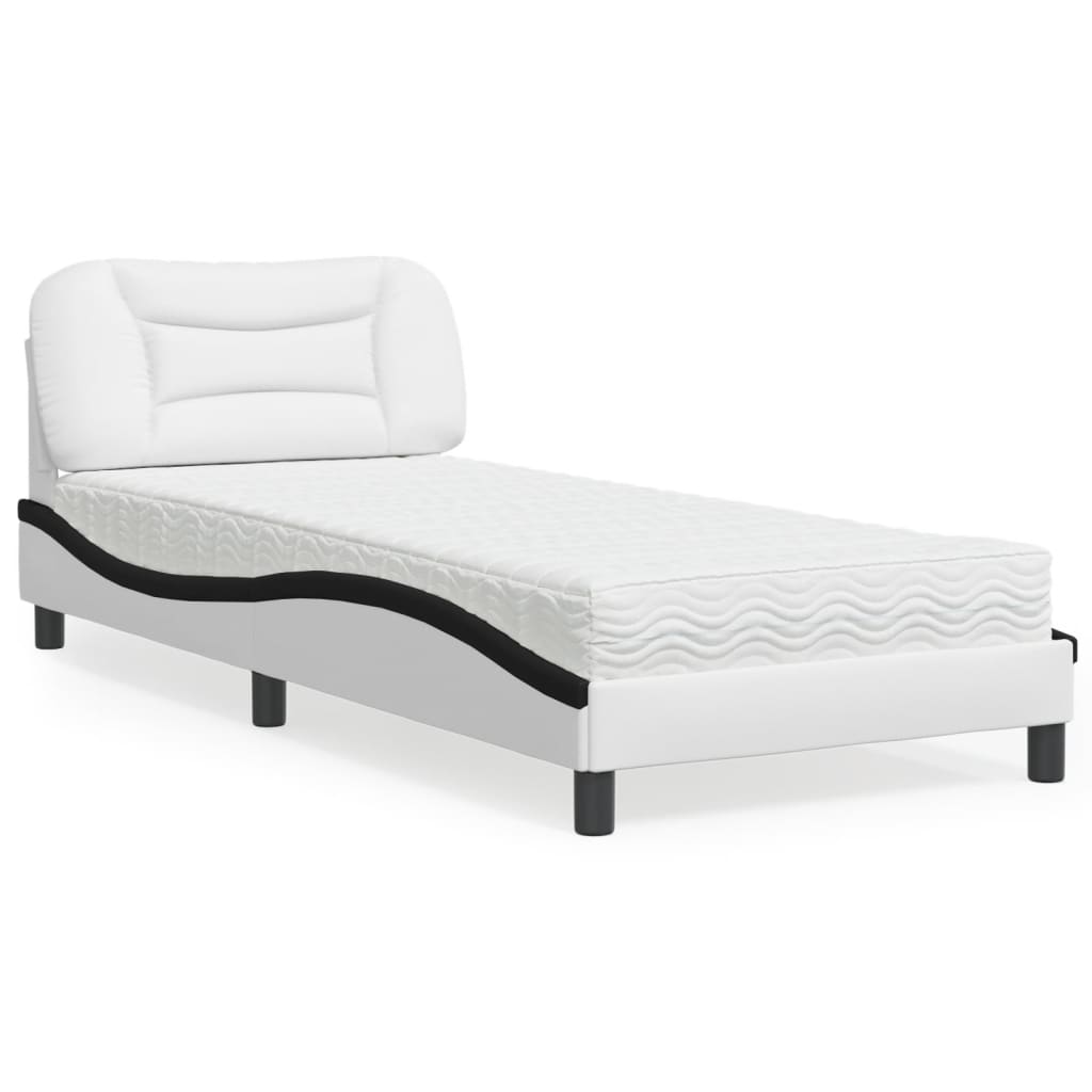 Bett mit Matratze "Hvar" Weiß und Schwarz 90x200 cm Kunstleder