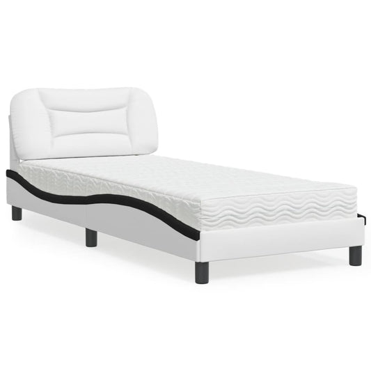 Bett mit Matratze "Hvar" Weiß und Schwarz 90x200 cm Kunstleder