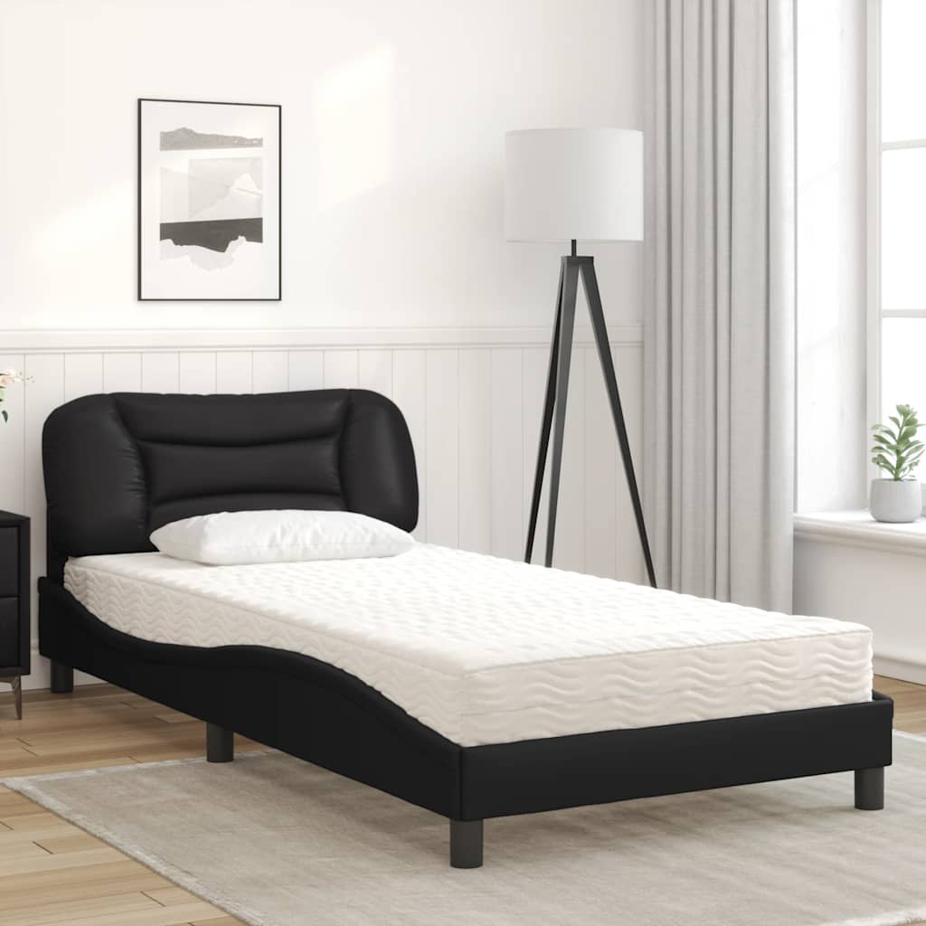 Bed with mattress black 100x200 cm artificial leather