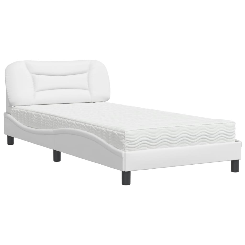 Bed with mattress white 100x200 cm artificial leather
