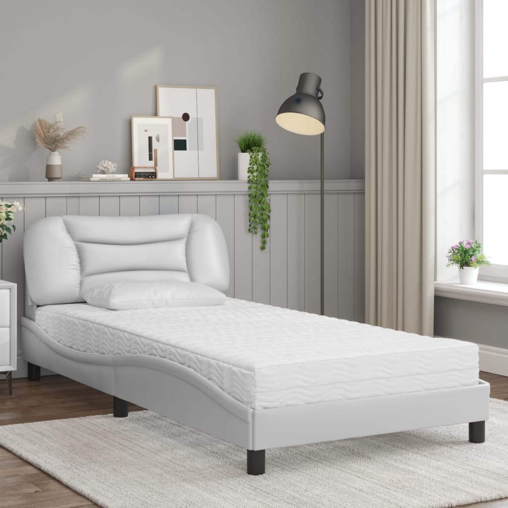 Bed with mattress white 100x200 cm artificial leather