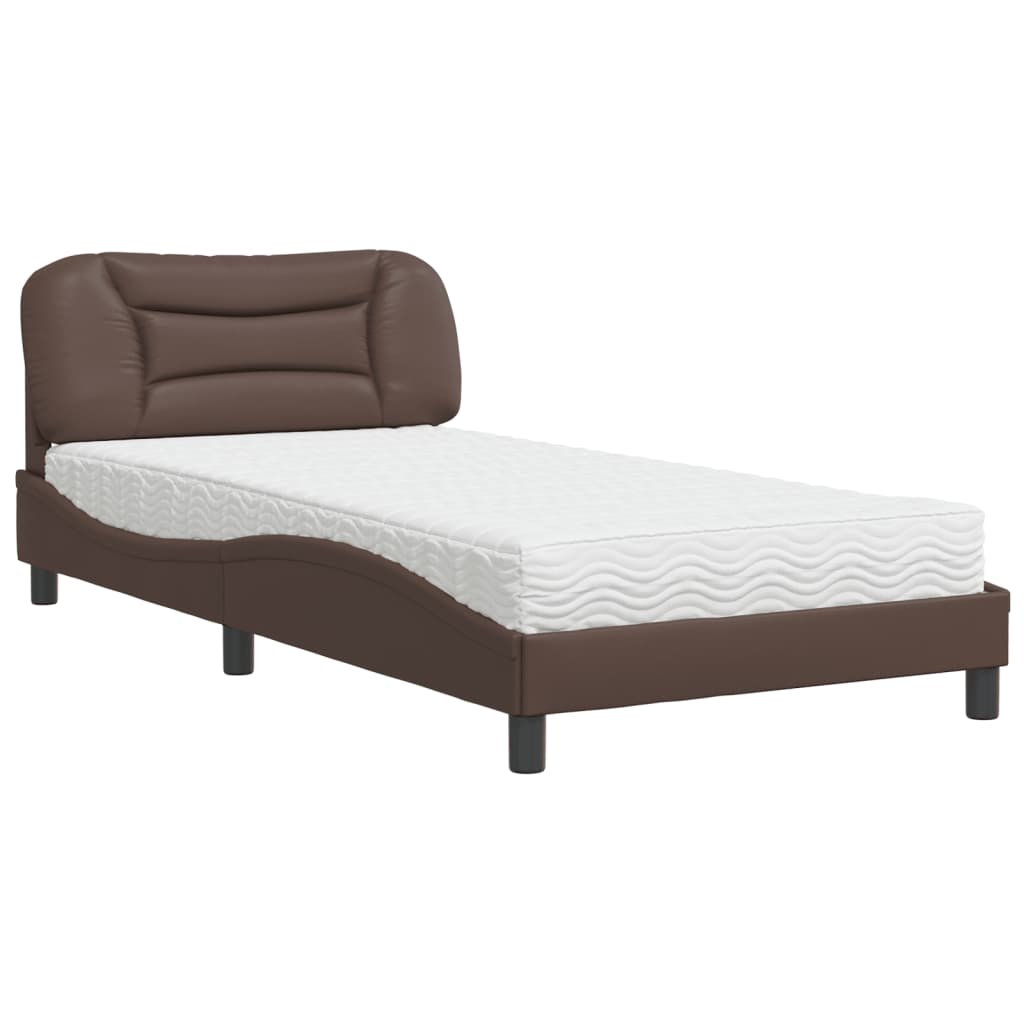 Bed with mattress brown 100x200 cm artificial leather