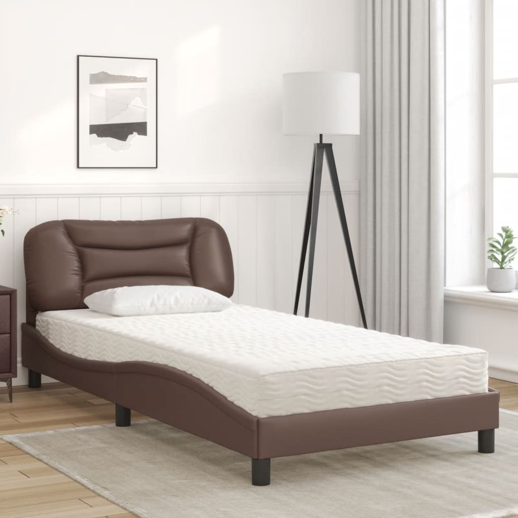 Bed with mattress brown 100x200 cm artificial leather