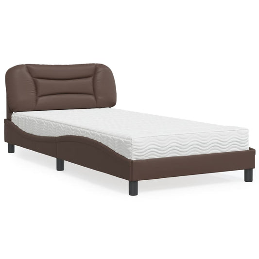 Bed with mattress brown 100x200 cm artificial leather