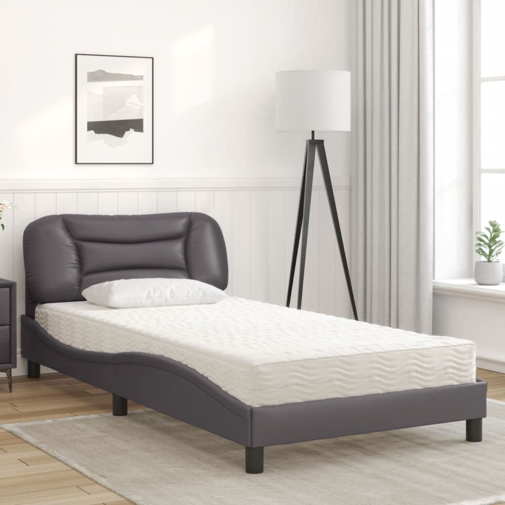 Bed with mattress grey 100x200 cm artificial leather