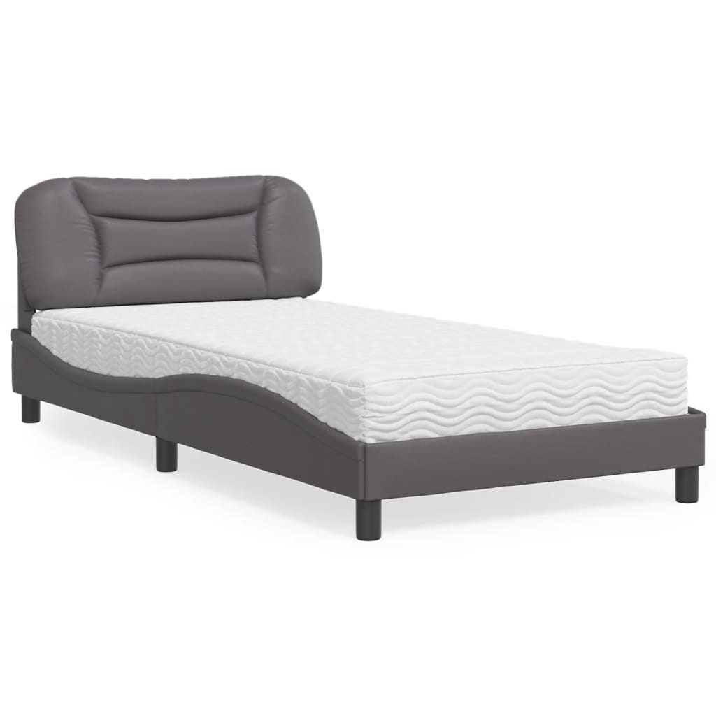 Bed with mattress grey 100x200 cm artificial leather