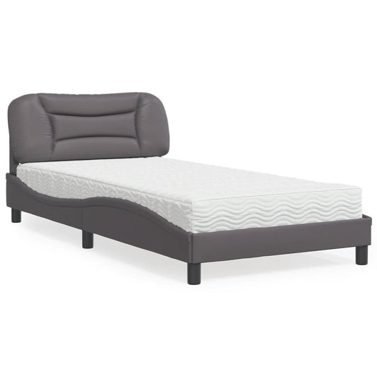 Bed with mattress grey 100x200 cm artificial leather