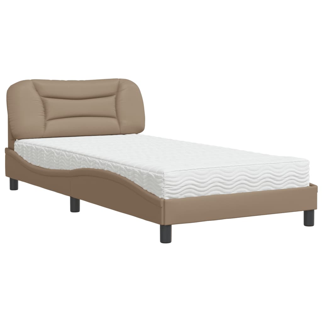 Bed with mattress cappuccino brown 100x200 cm artificial leather