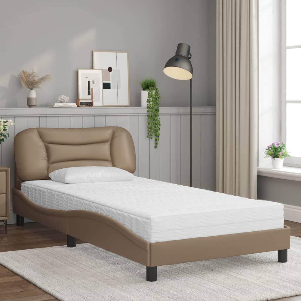 Bed with mattress cappuccino brown 100x200 cm artificial leather