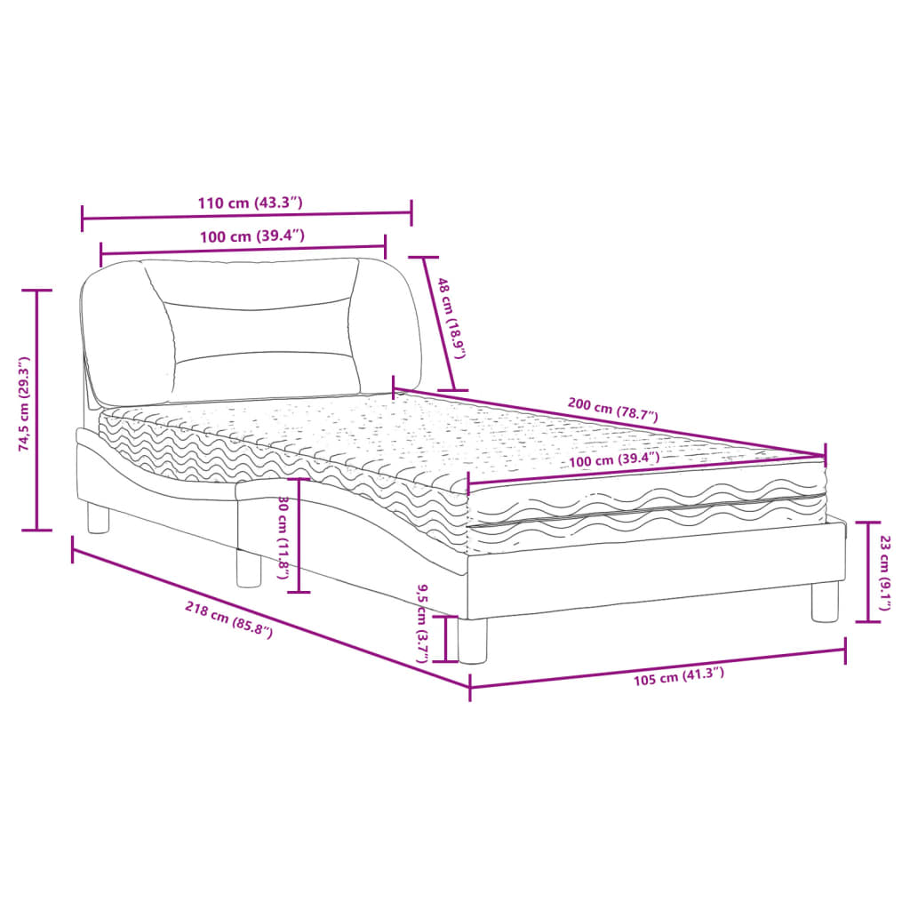 Bed with mattress cappuccino brown 100x200 cm artificial leather