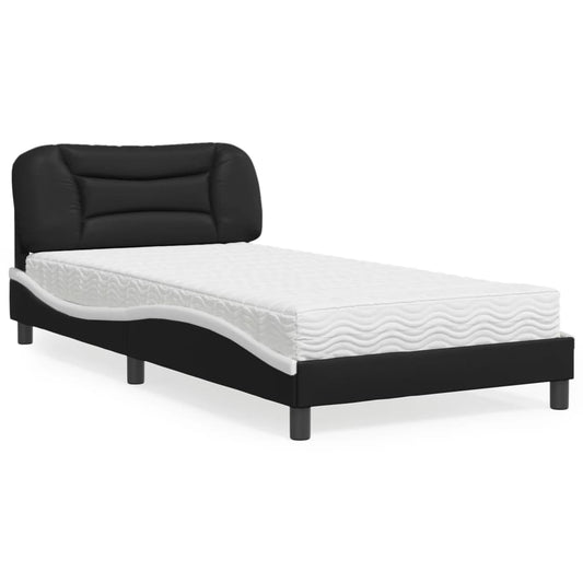 Bed with mattress black and white 100x200 cm artificial leather