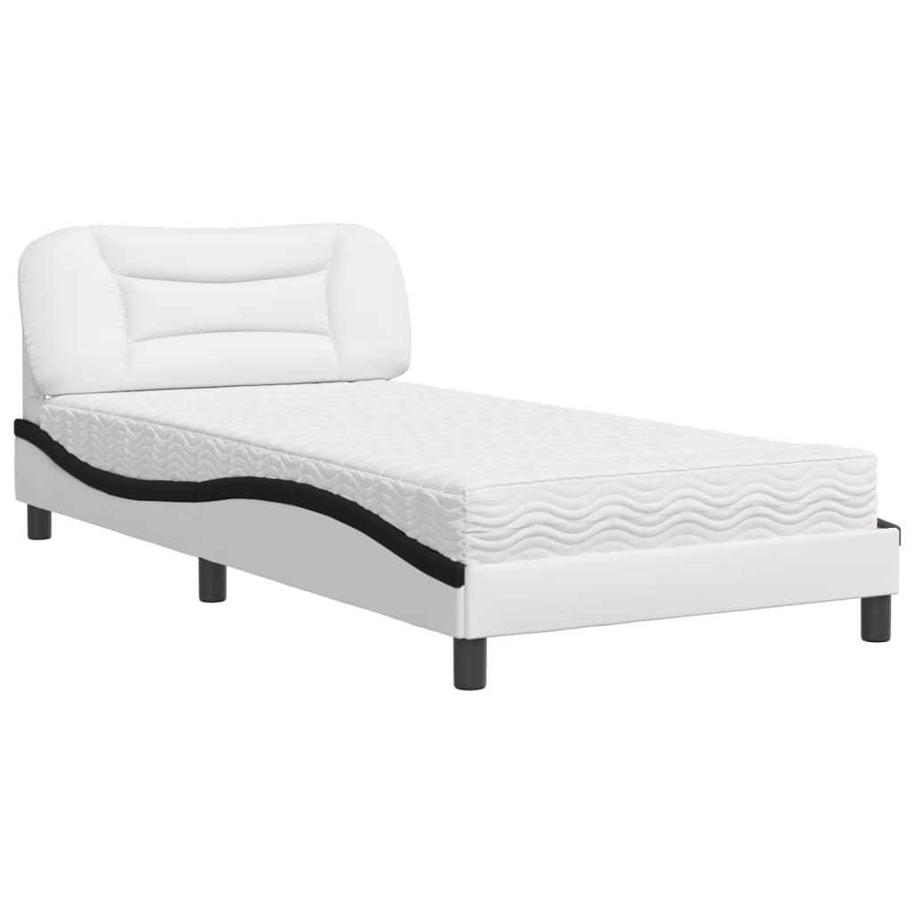 Bed with mattress white and black 100x200 cm artificial leather