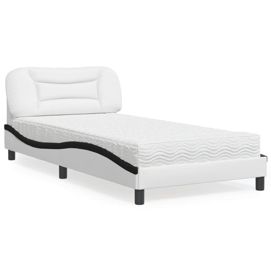 Bed with mattress white and black 100x200 cm artificial leather
