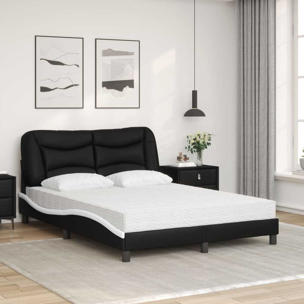 Bett mit Matratze "Hvar" Schwarz und Weiß 120x200 cm Kunstleder
