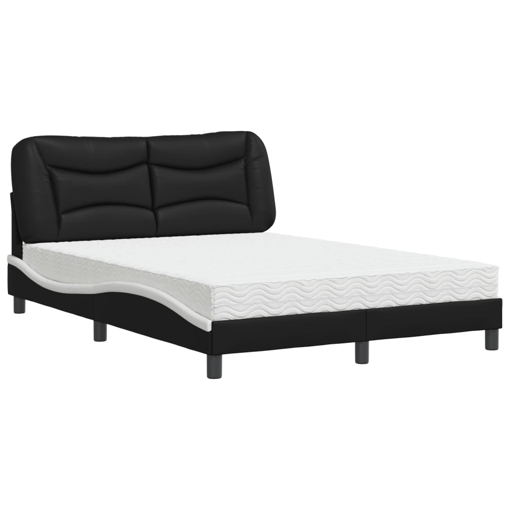 Bett mit Matratze "Hvar" Schwarz und Weiß 140x190 cm Kunstleder