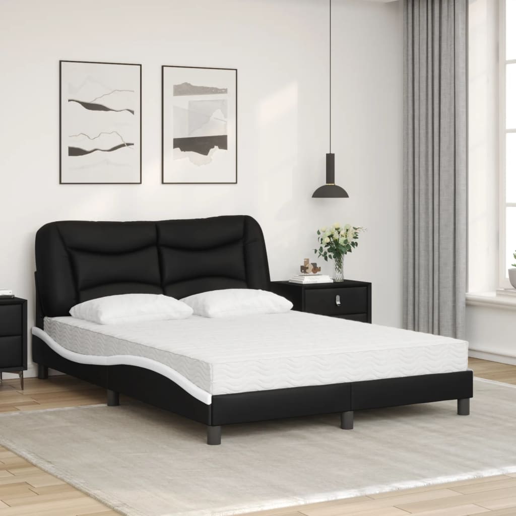 Bett mit Matratze "Hvar" Schwarz und Weiß 140x190 cm Kunstleder