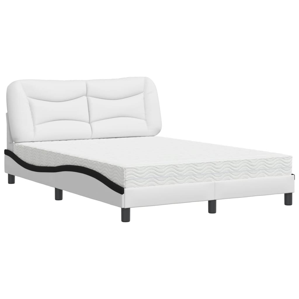 Bett mit Matratze "Hvar" Weiß und Schwarz 140x190 cm Kunstleder