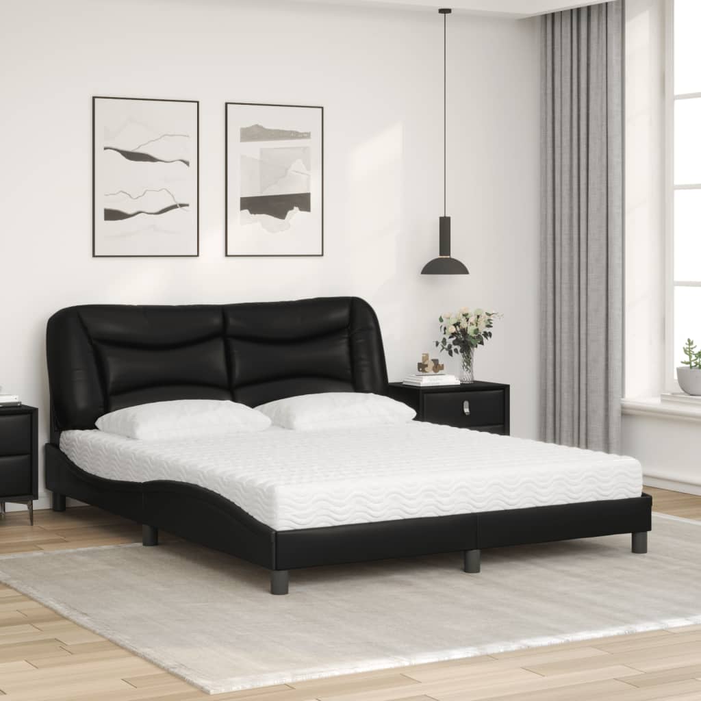 Bett mit Matratze "Hvar" Schwarz 160x200 cm Kunstleder