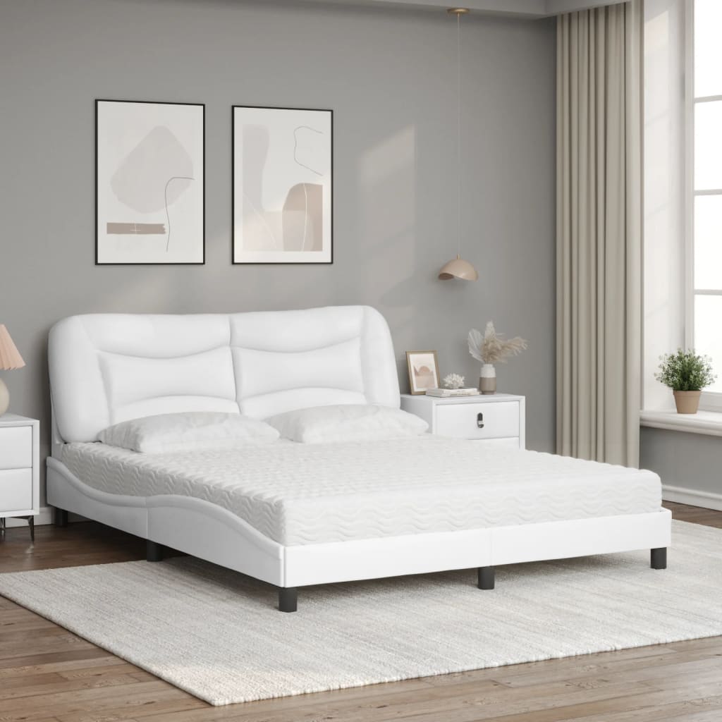 Bett mit Matratze "Hvar" Weiß 160x200 cm Kunstleder