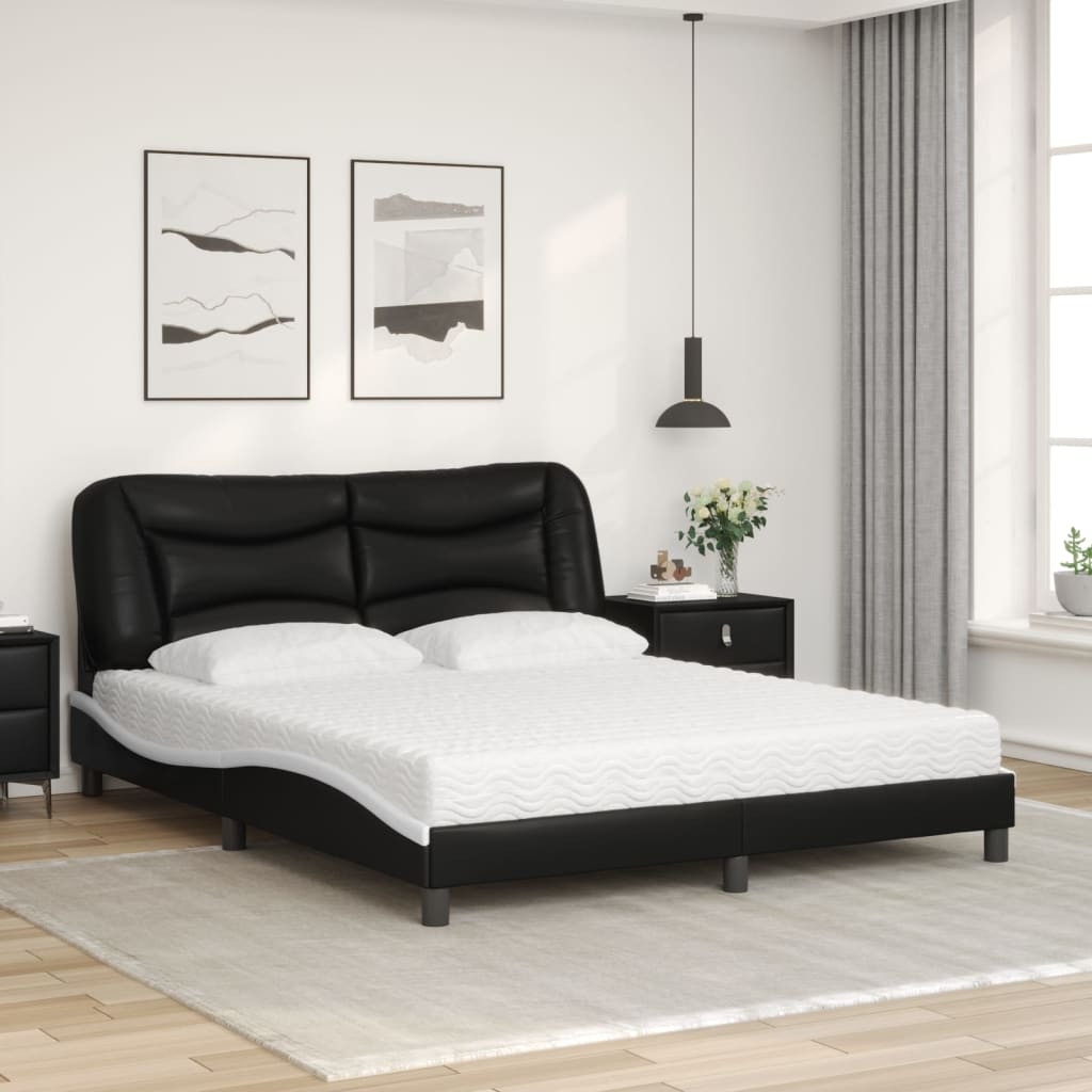 Bett mit Matratze "Hvar" Schwarz und Weiß 160x200 cm Kunstleder