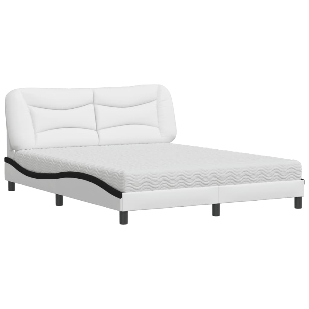 Bed with mattress white and black 160x200 cm artificial leather