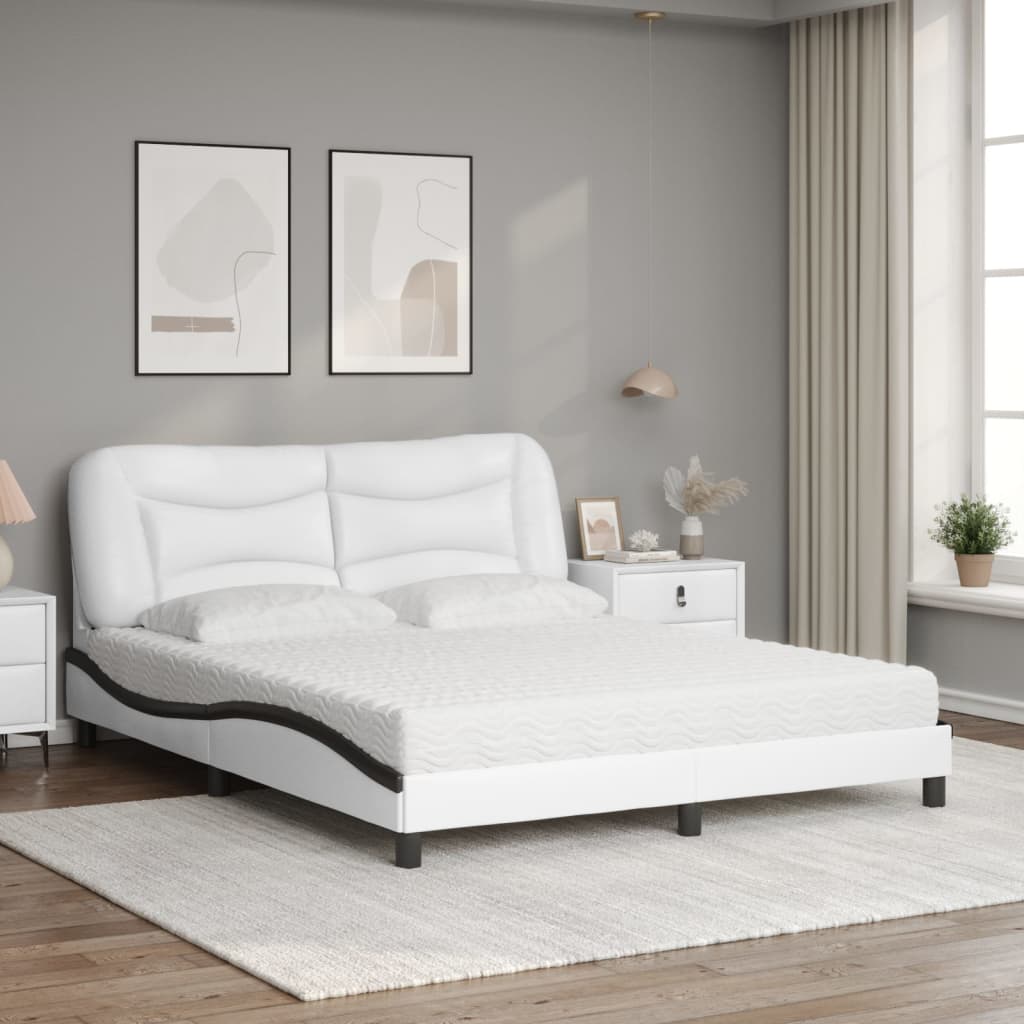 Bed with mattress white and black 160x200 cm artificial leather