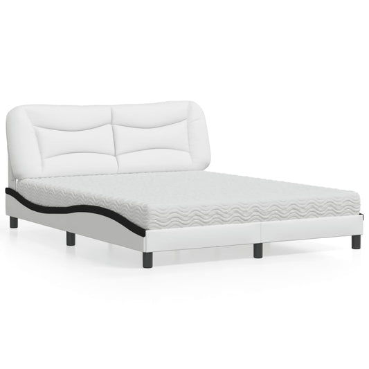 Bed with mattress white and black 160x200 cm artificial leather