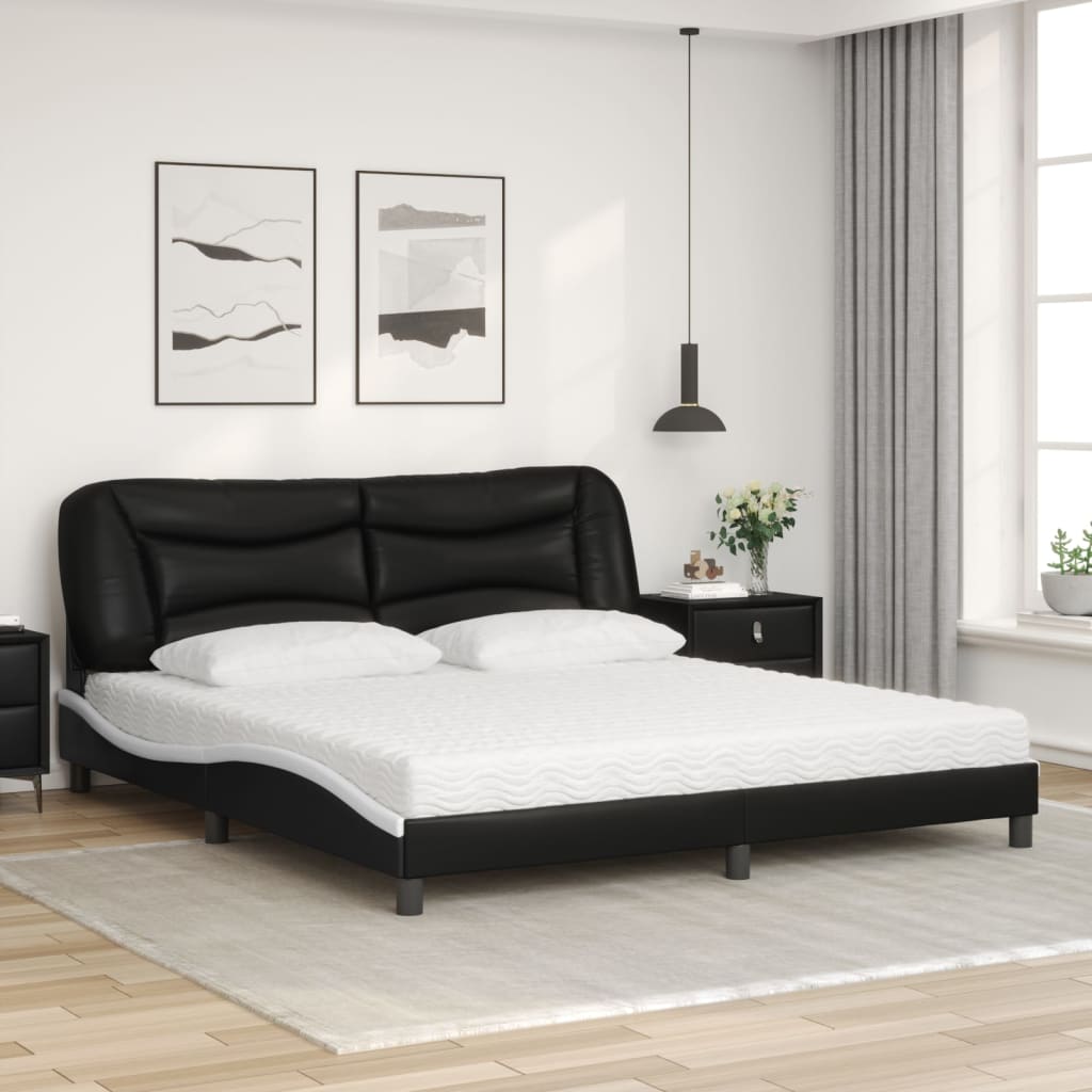Bett mit Matratze "Hvar" Schwarz und Weiß 180x200 cm Kunstleder