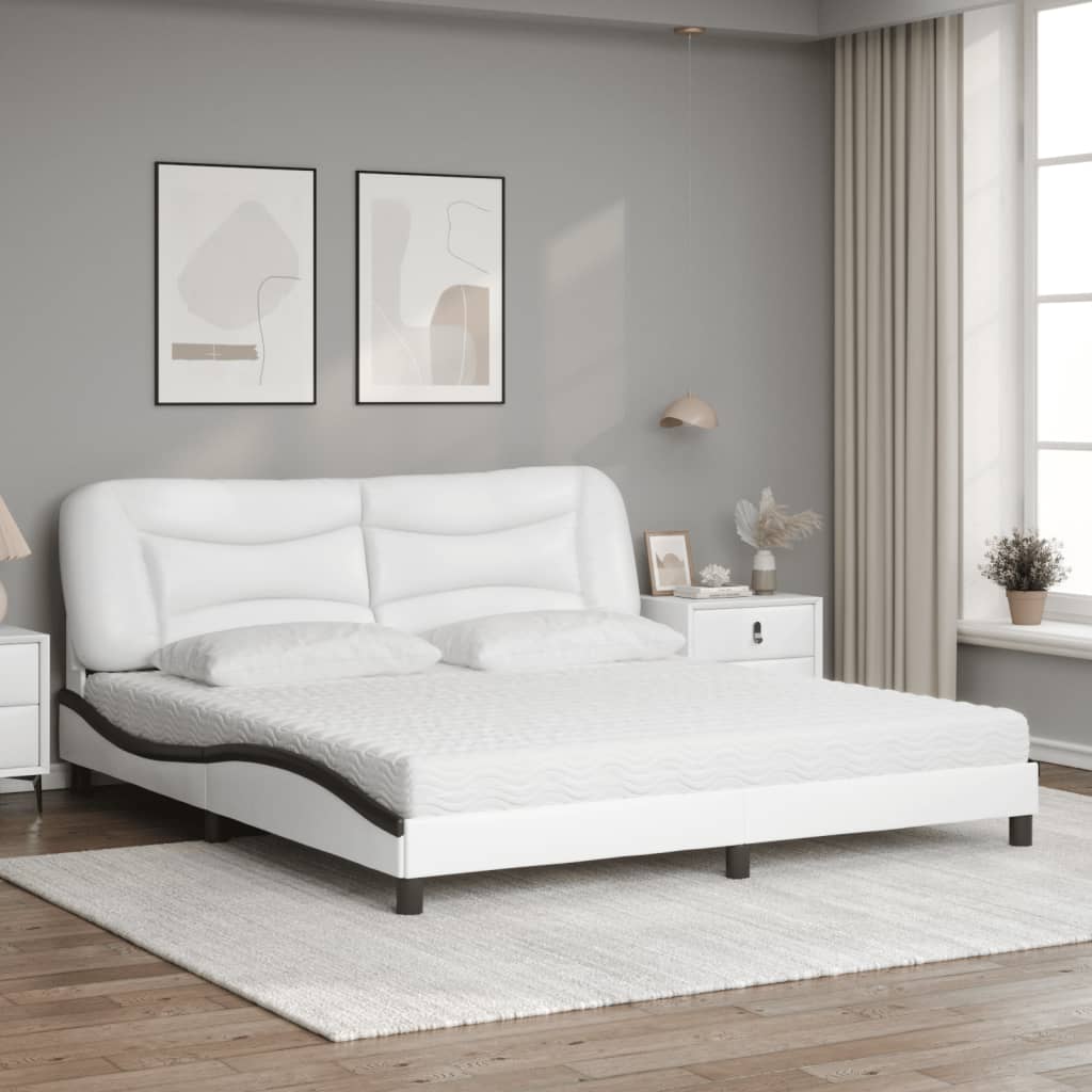 Bed with mattress white and black 180x200 cm artificial leather