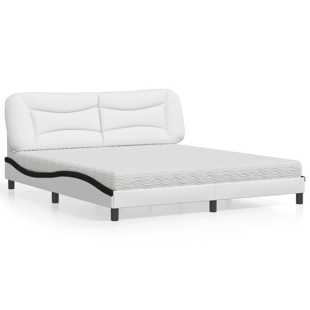 Bed with mattress white and black 180x200 cm artificial leather