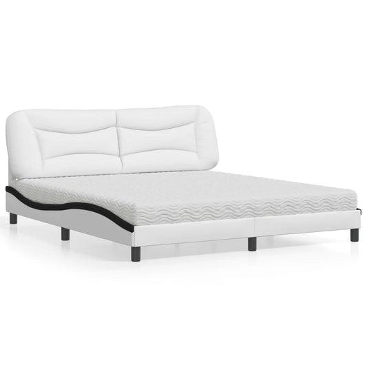 Bed with mattress white and black 180x200 cm artificial leather